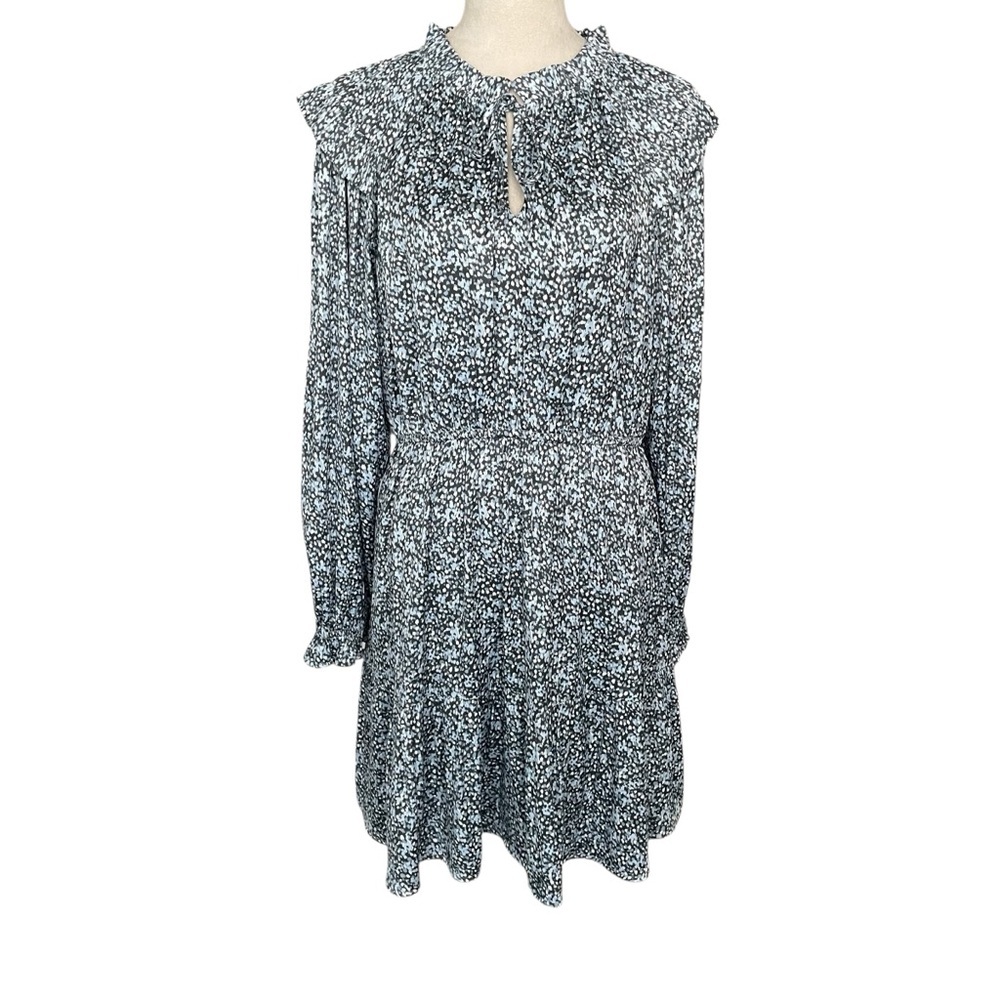 GAP Floral Satin Dress Women Size L Tiered‎ Neck Tie Peasant Boho Bohemian Blue